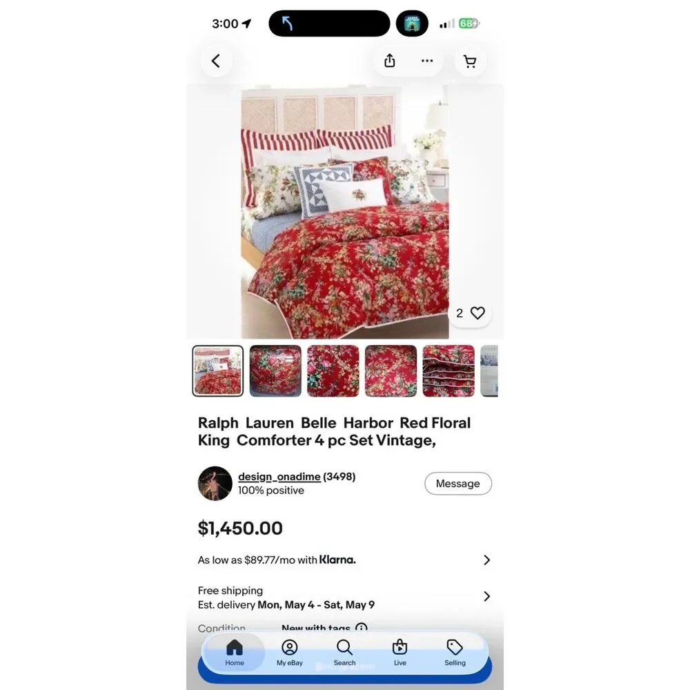 Pair of Ralph Lauren Belle Harbor Red Floral Twin Comforters